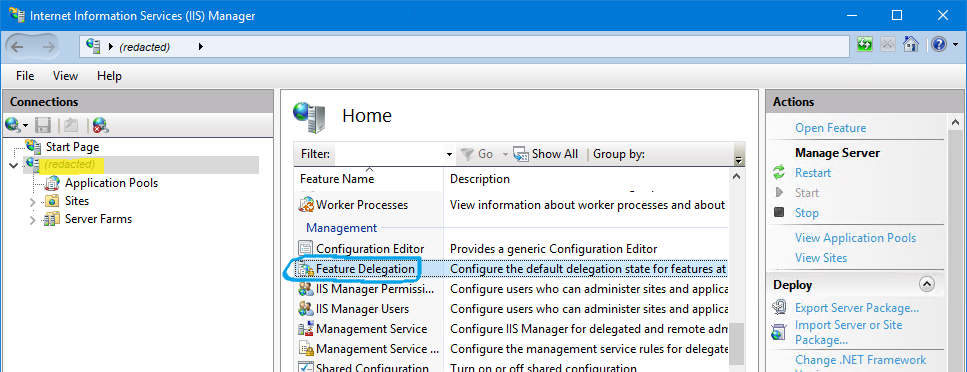 Feature Delegation in IIS